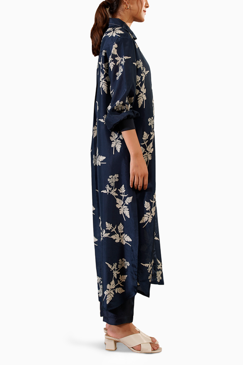 Indigo Discharge Print Long Shirt Top and Pant