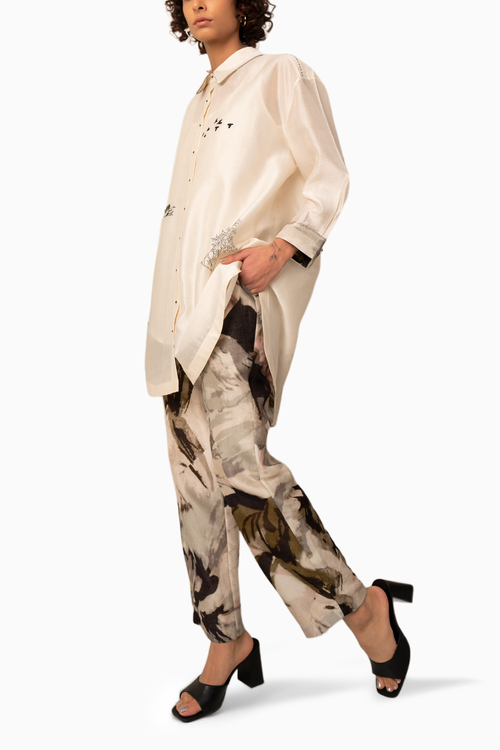 Ivory Embroidered Chanderi Shirt and Pants