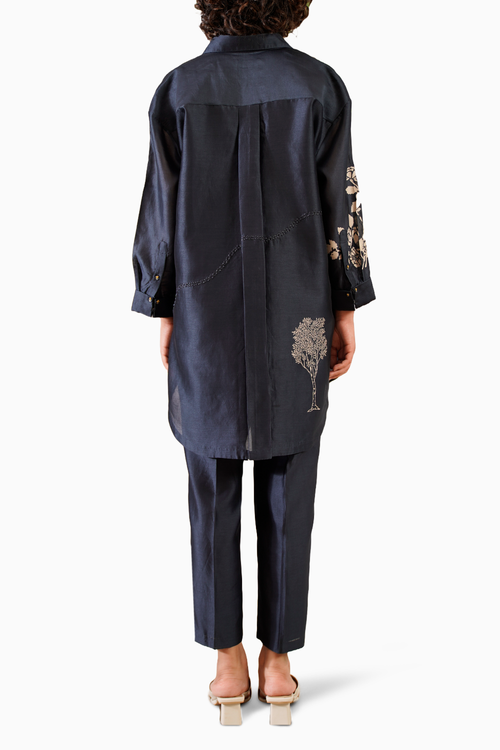 Indigo Discharge Print Oversized Shirt and Straight Pant