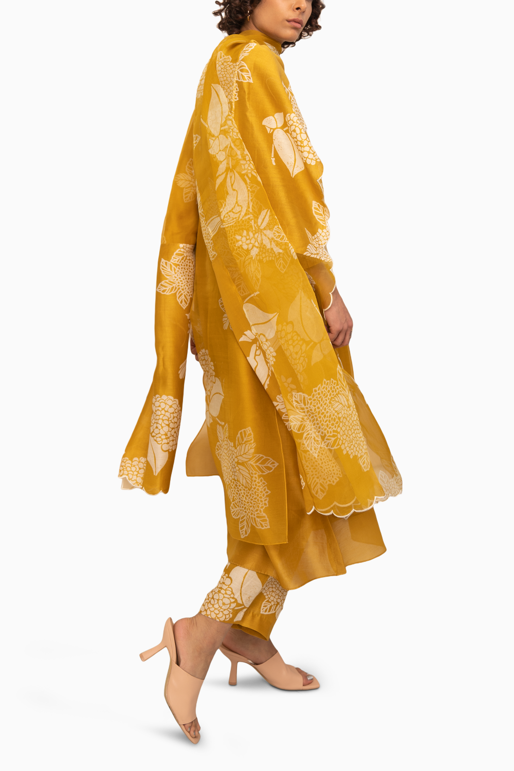 Ochre Floral Double Layered Tunic And Pant With Dupatta