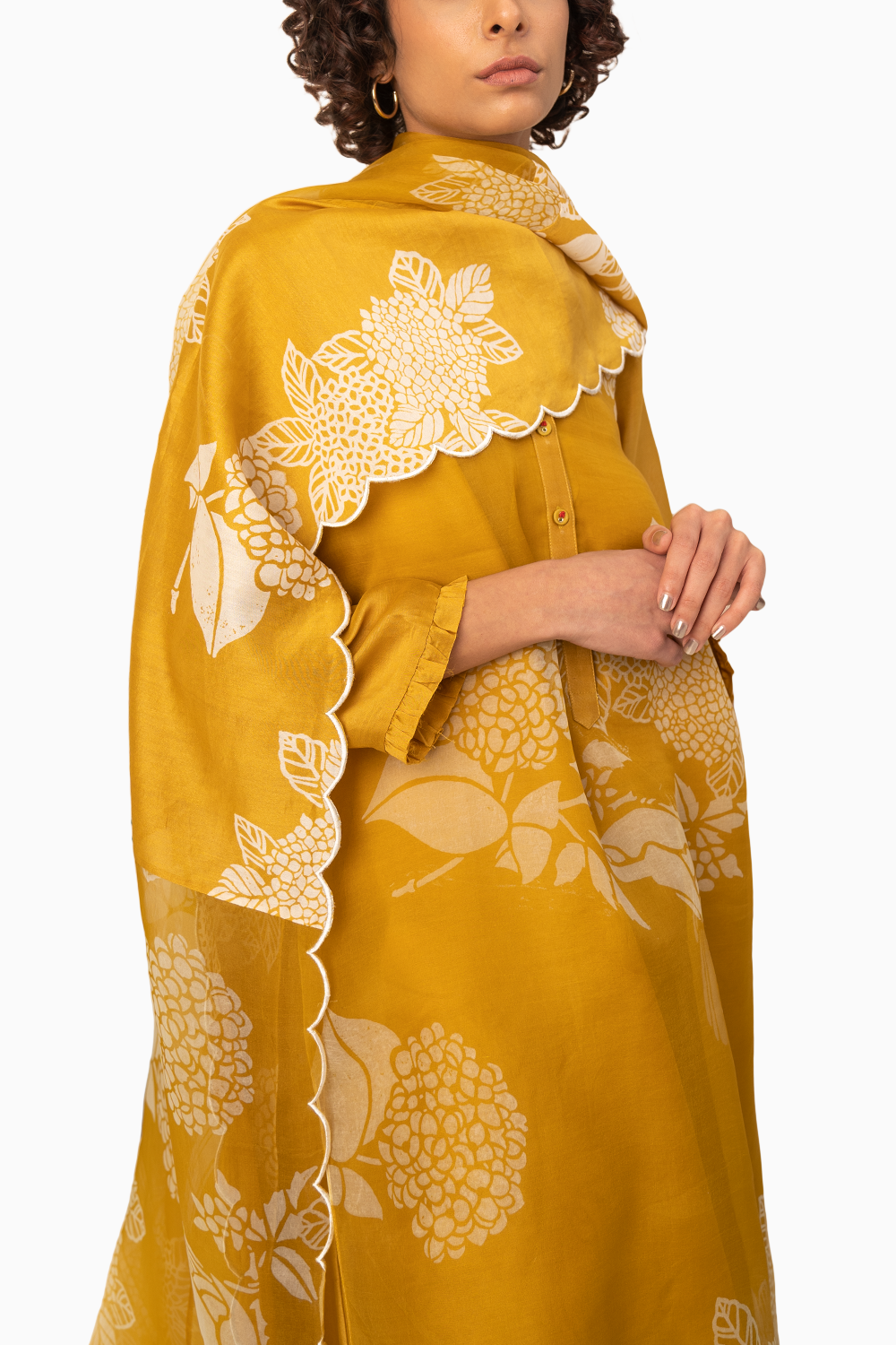 Ochre Floral Double Layered Tunic And Pant With Dupatta