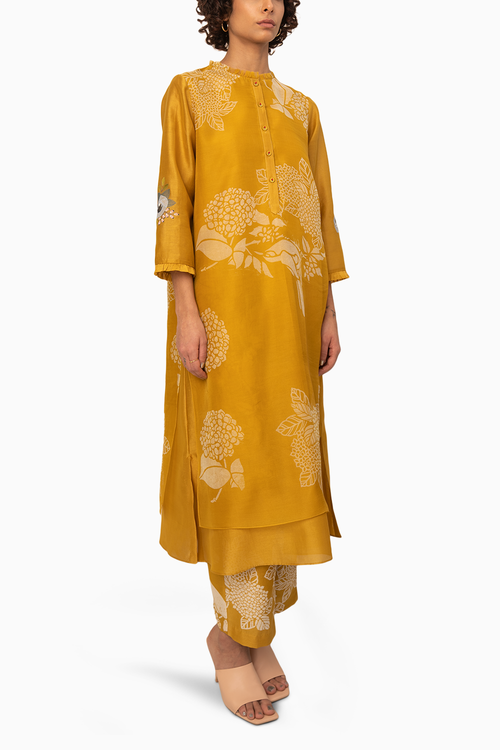 Ochre Floral Double Layered Tunic and Pant