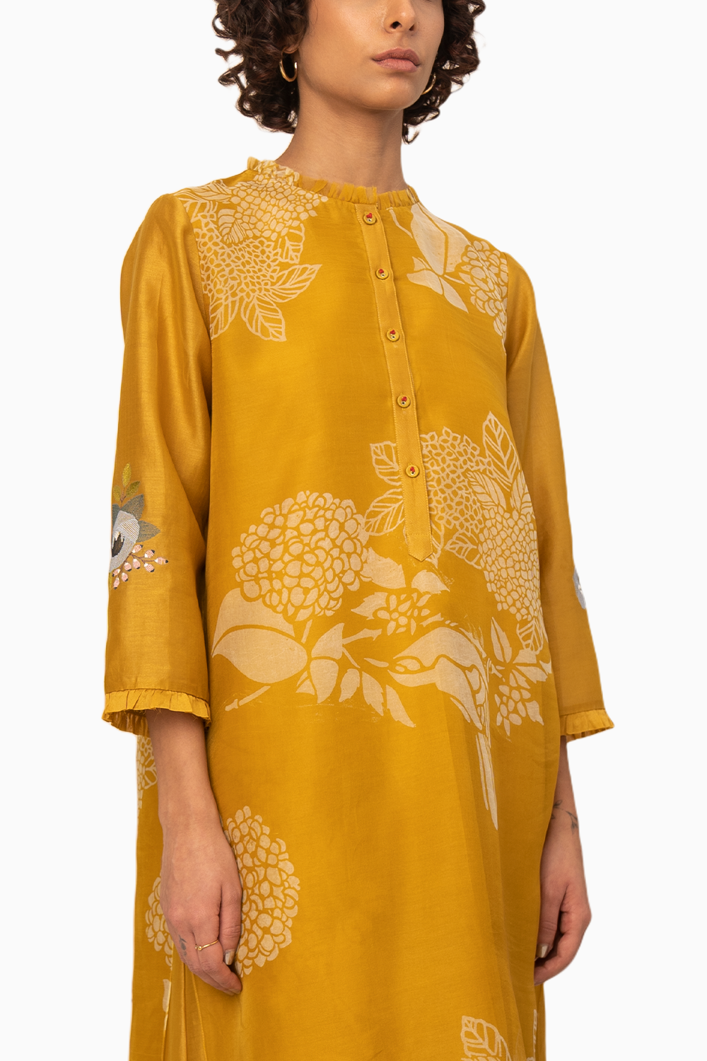Ochre Floral Double Layered Tunic and Pant