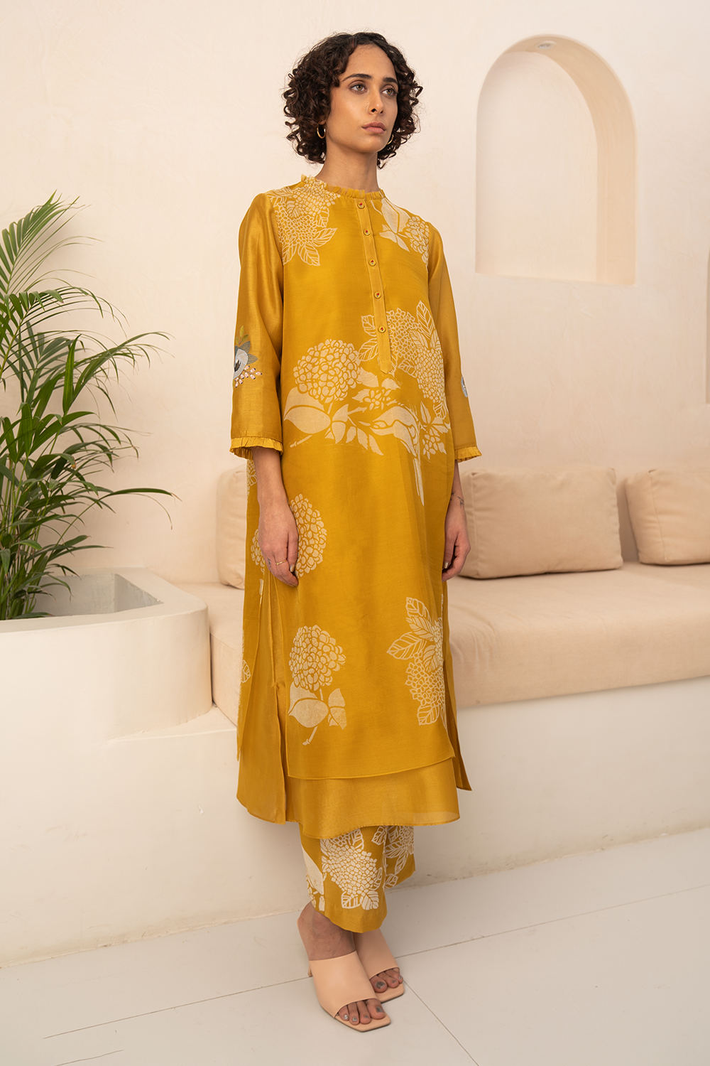 Ochre Floral Double Layered Tunic and Pant