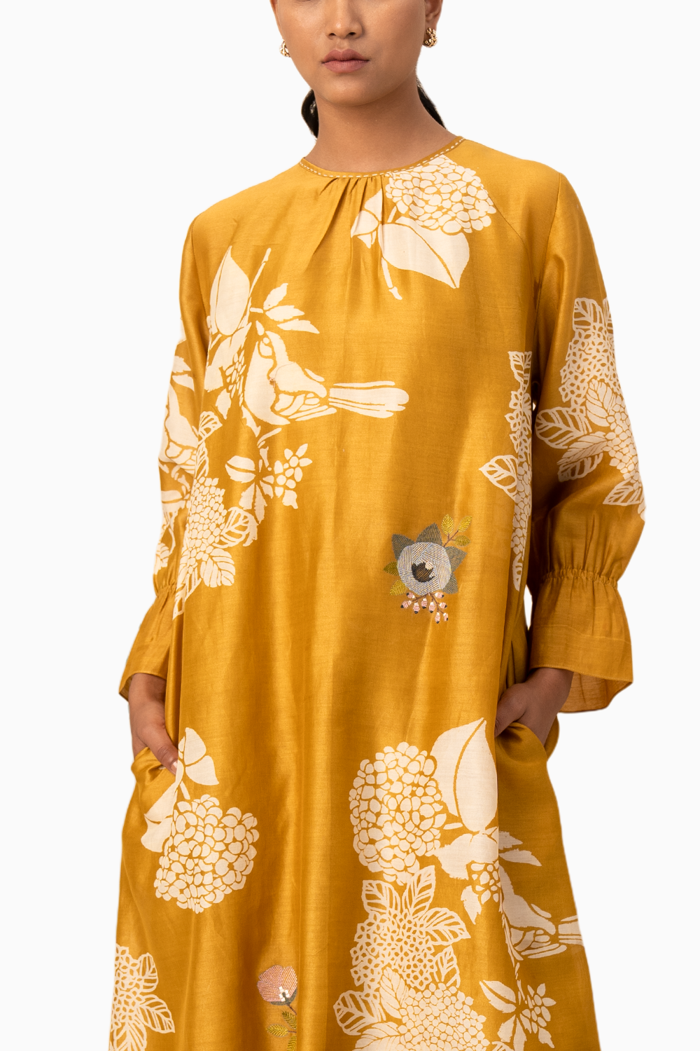 Ochre Floral Printed Tunic And Pant