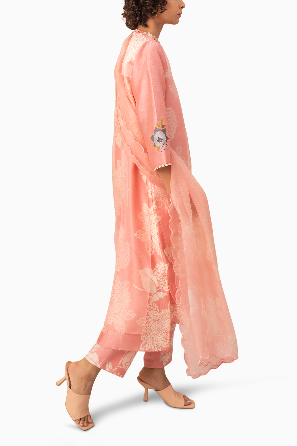 Pink Floral Double Layered Tunic And Pant With Dupatta