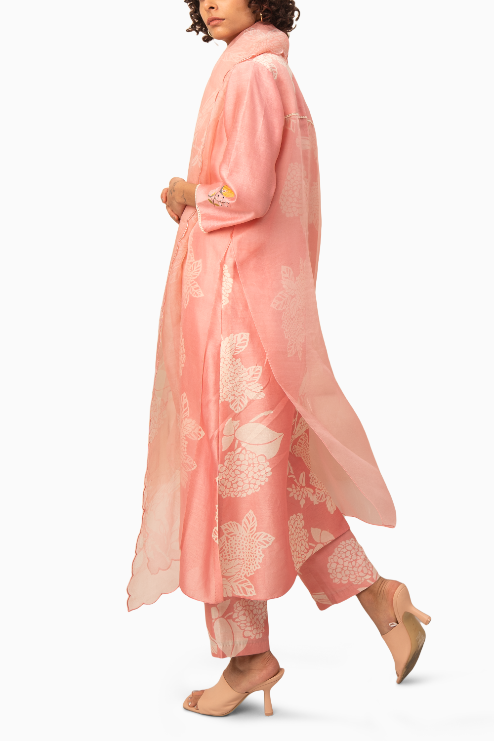 Pink Floral Double Layered Tunic And Pant With Dupatta