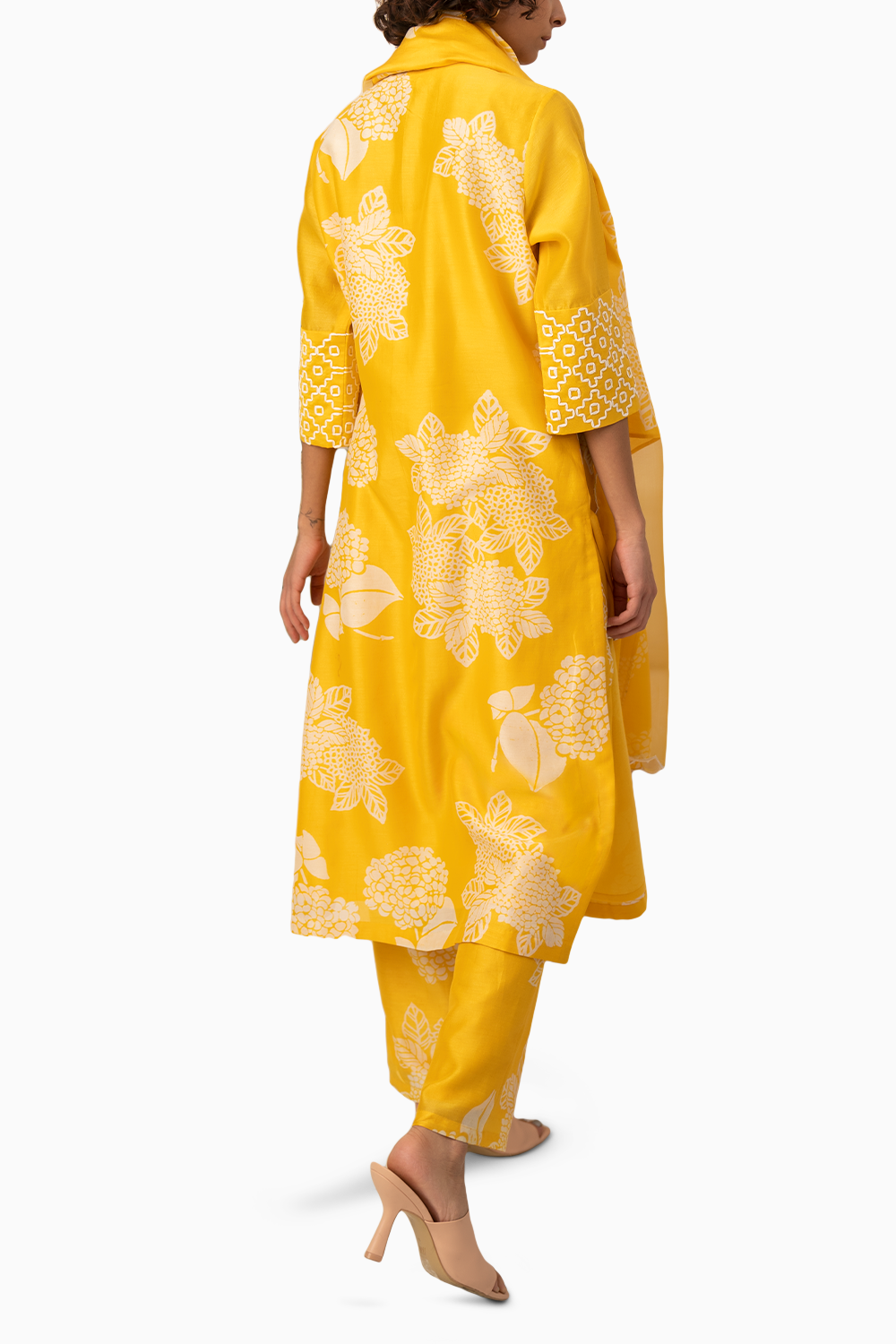 Yellow Floral Printed Tunic And Pant with Dupatta