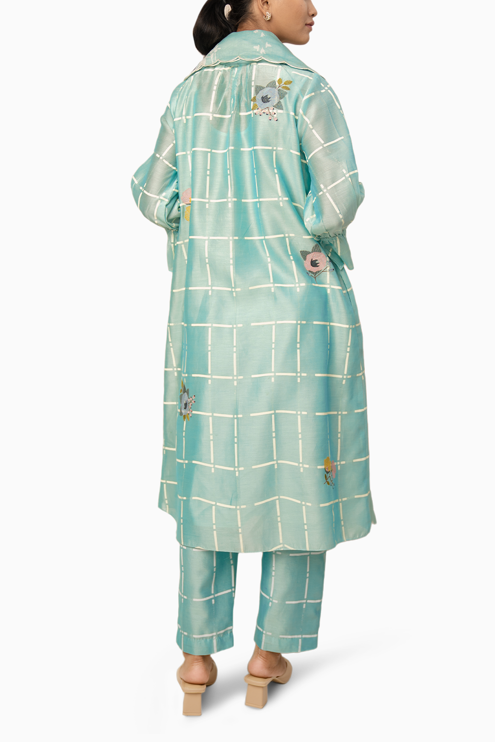 Mint Checks Printed Tunic And Pant With Dupatta