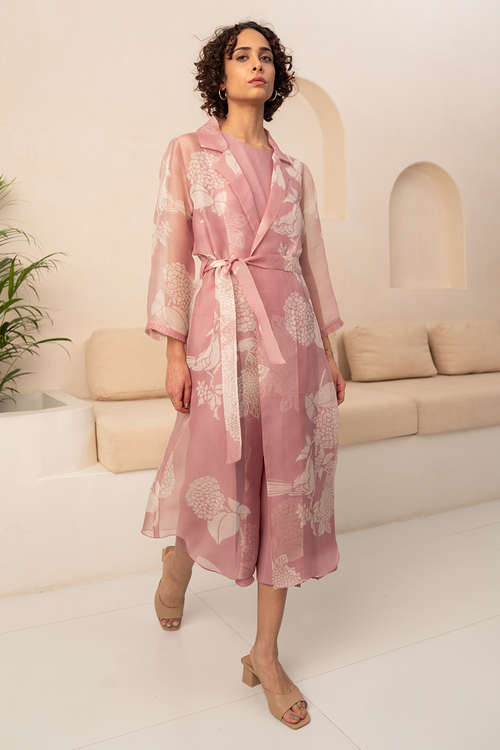 Lavender Organza Printed Jacket and Solid Jumpsuit