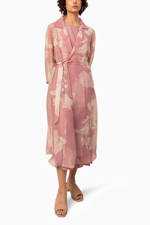 Lavender Organza Printed Jacket and Solid Jumpsuit