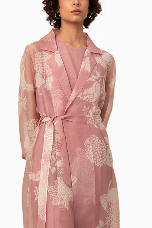 Lavender Organza Printed Jacket and Solid Jumpsuit