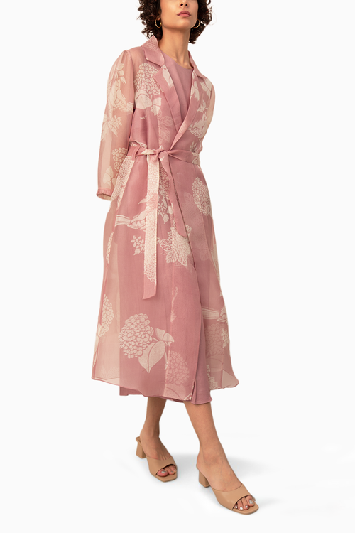 Lavender Organza Printed Jacket and Solid Jumpsuit