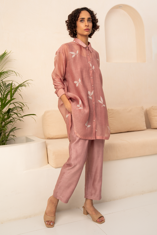 Lavender Leaf Print Kaftan and Solid Pants