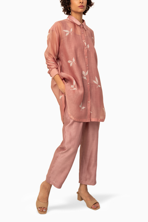 Lavender Leaf Print Kaftan and Solid Pants