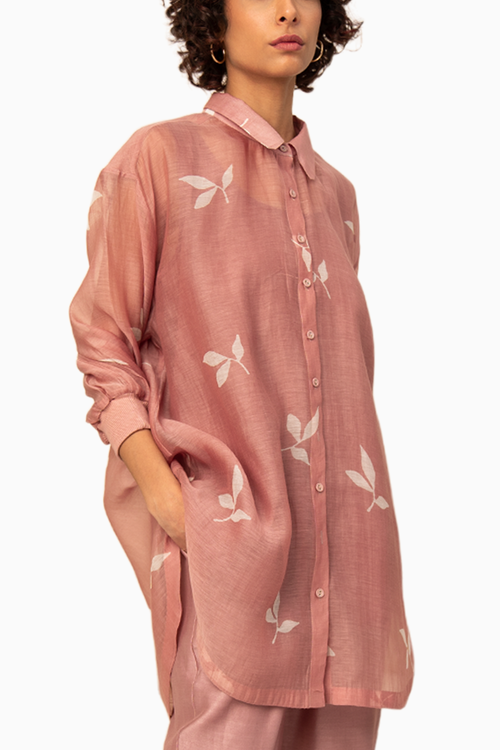 Lavender Leaf Print Kaftan and Solid Pants