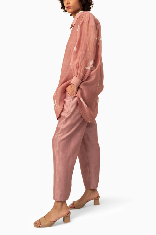 Lavender Leaf Print Kaftan and Solid Pants