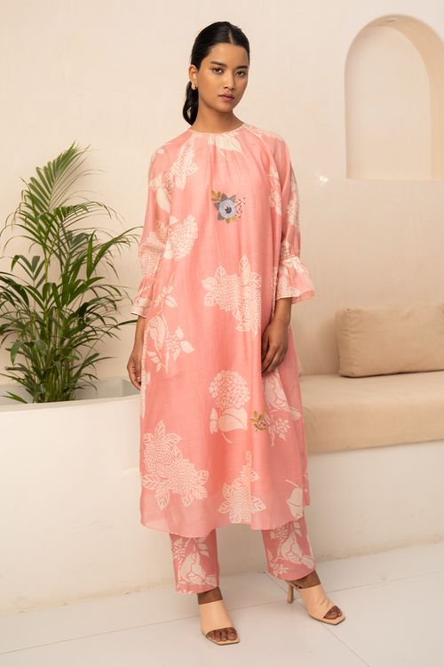 Pink Floral Printed Tunic and Pant