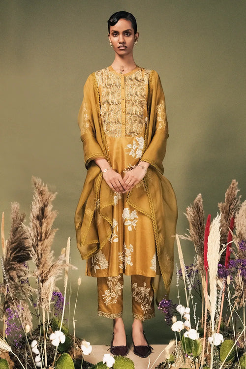 Moss Green Silk Kurta Set