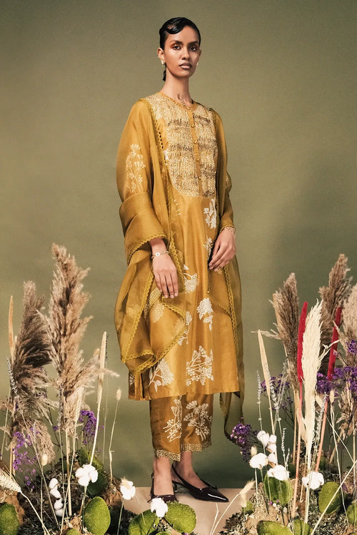 Moss Green Silk Kurta Set