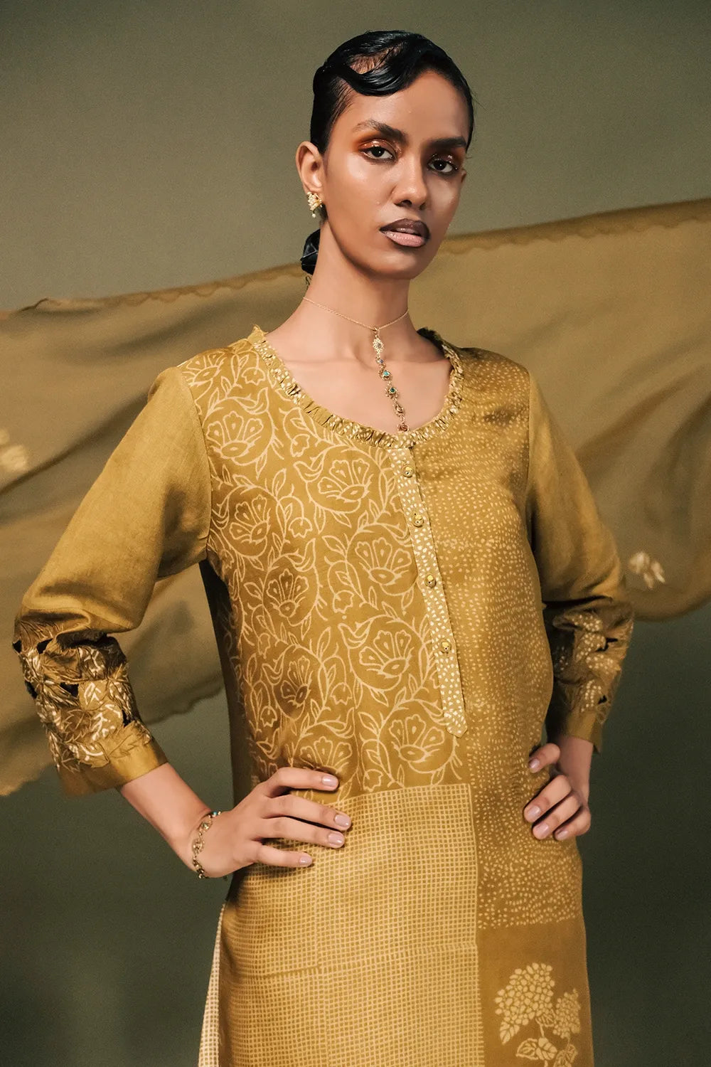 Moss Green Printed Kurta Set