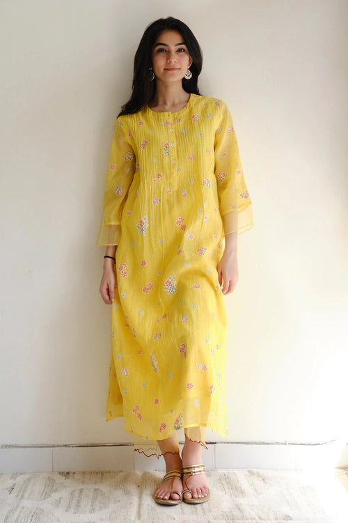 Lemon Block Kurta Set