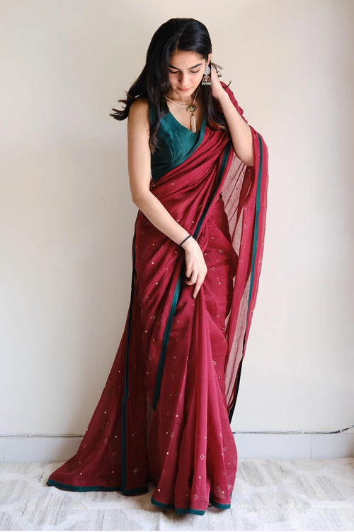 Maroon Mukaish Saree