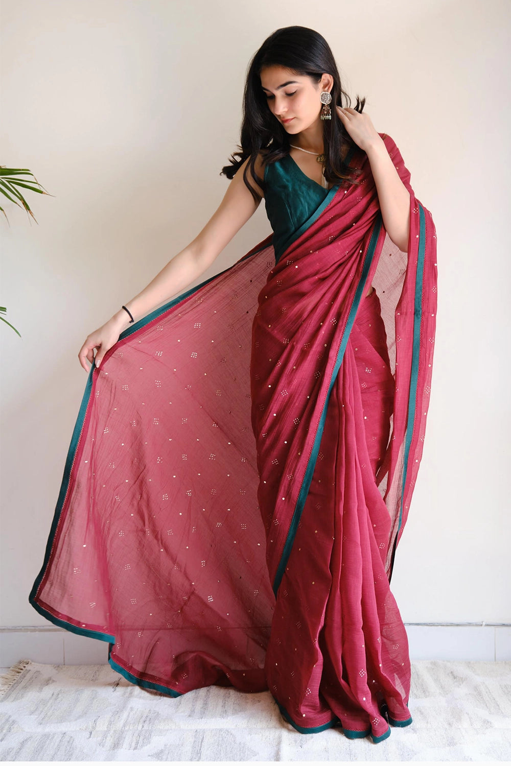 Maroon Mukaish Saree