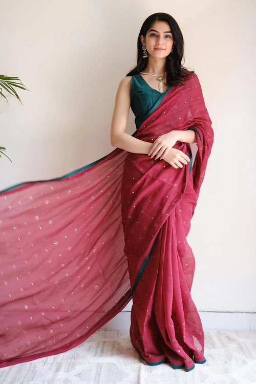 Maroon Mukaish Saree