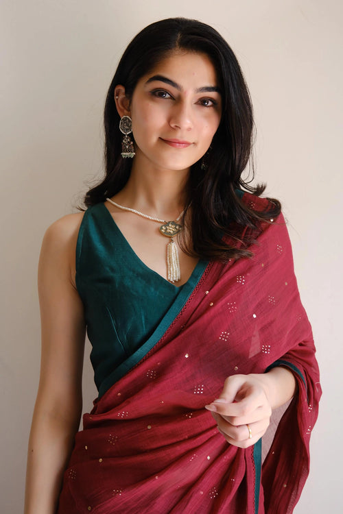 Maroon Mukaish Saree