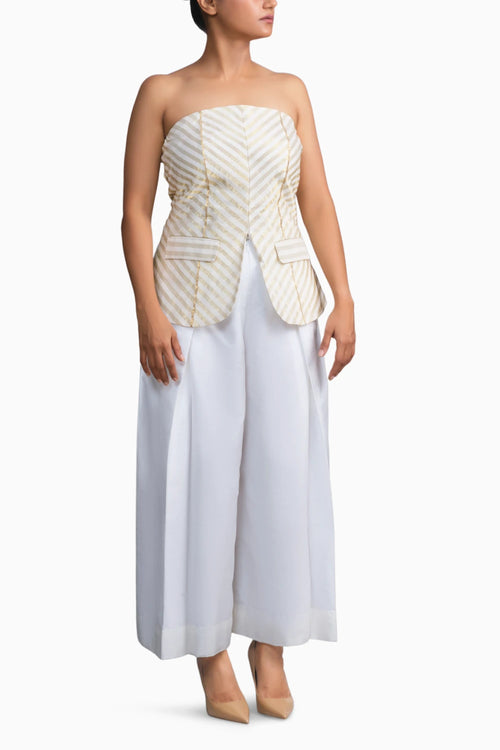 Chanderi Silk White Trousers