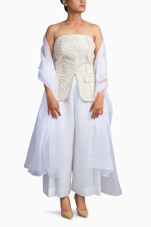 Chanderi Silk White Trousers