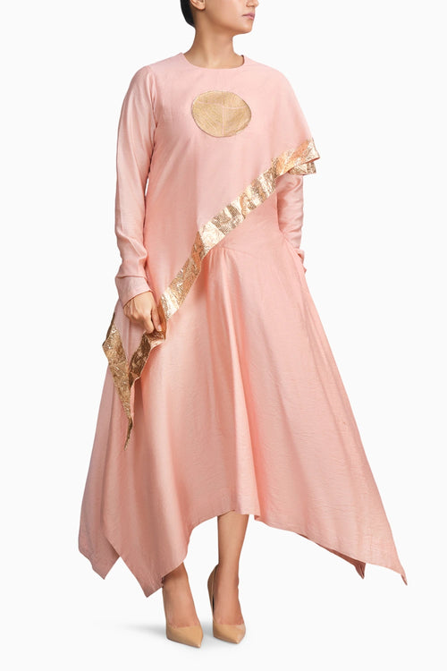 Peach Handloom Drape Dress