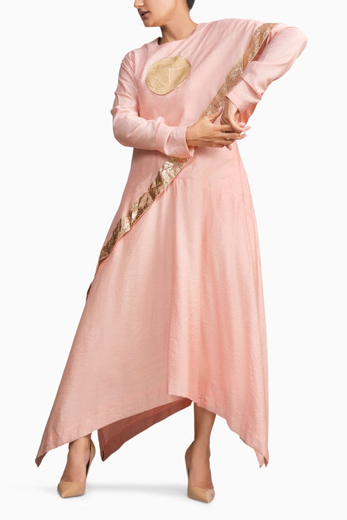 Peach Handloom Drape Dress