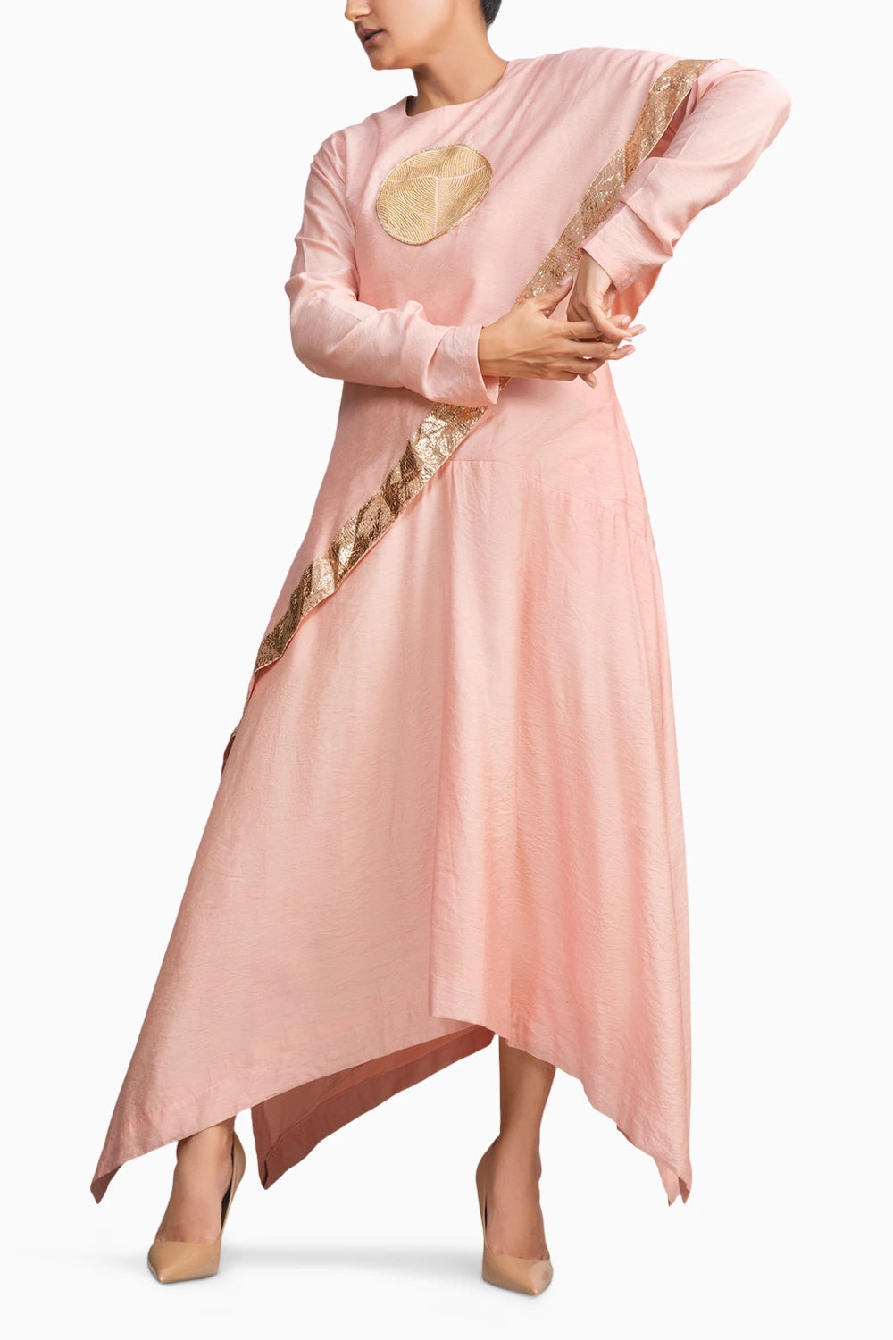 Peach Handloom Drape Dress