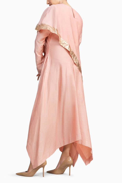 Peach Handloom Drape Dress