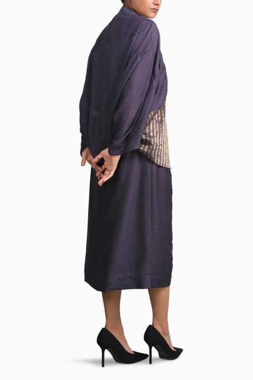 Navy Blue Chanderi Batwing Co-ord Set