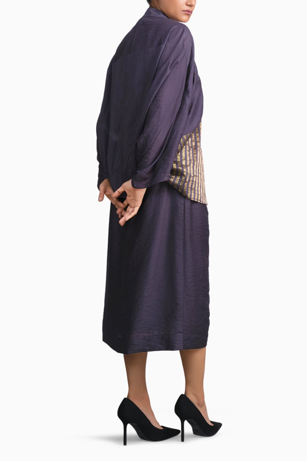 Navy Blue Chanderi Batwing Co-ord Set