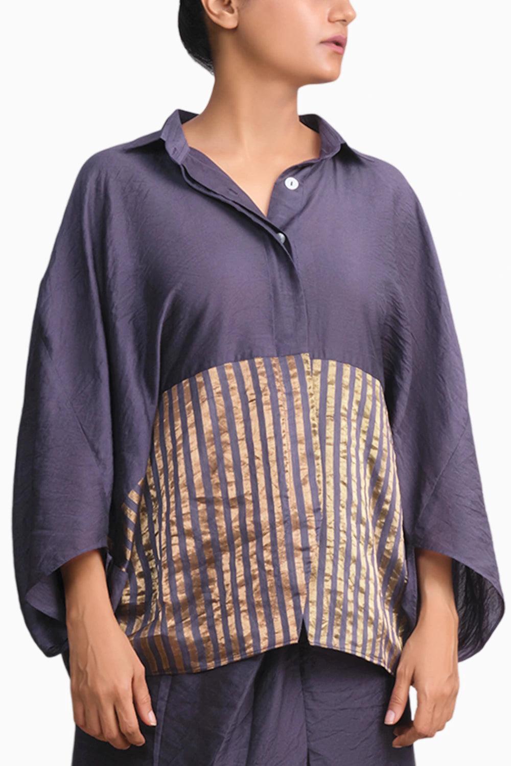 Navy Blue Chanderi Batwing Co-ord Set