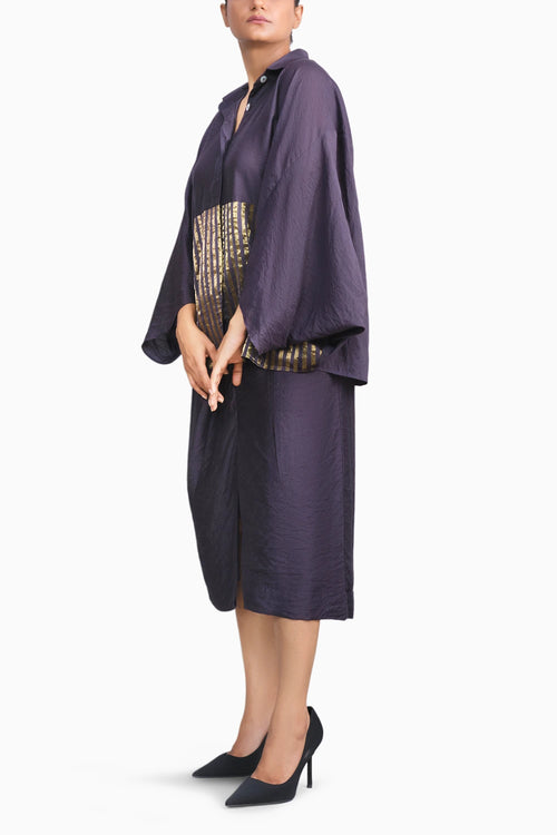 Navy Blue Chanderi Batwing Co-ord Set