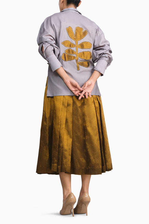 Silver Chanderi Gold Patchwork Shirt