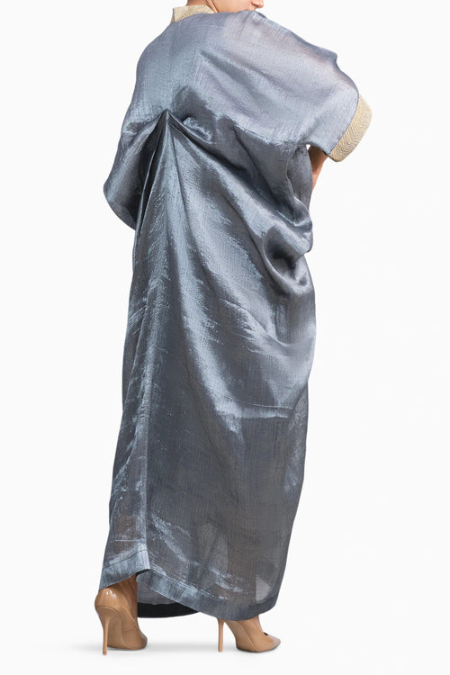 Silver Chanderi Kaftan with Gold Leaf Embroidery
