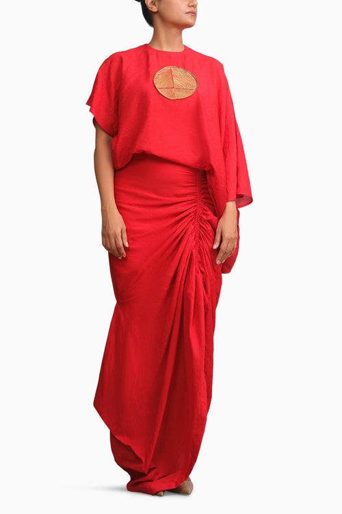 Vermilion Red Chanderi Drape Co-ord Set