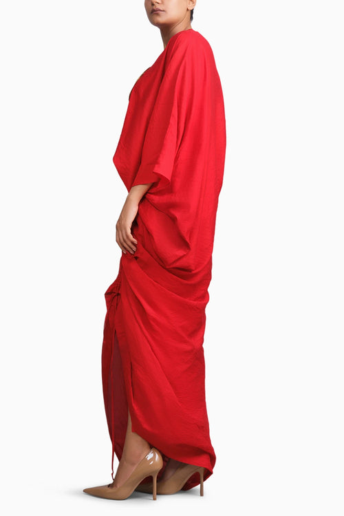 Vermilion Red Chanderi Drape Co-ord Set