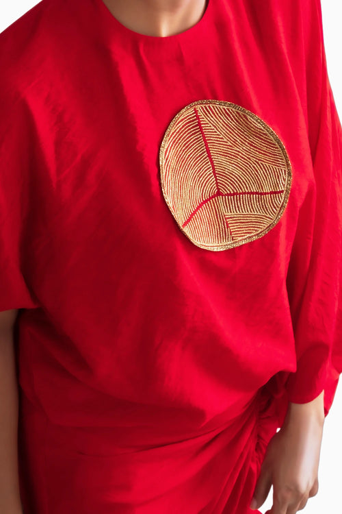 Vermilion Red Chanderi Drape Co-ord Set