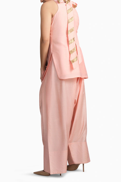 Peach Chanderi Kurti & Farshi Salwar Set