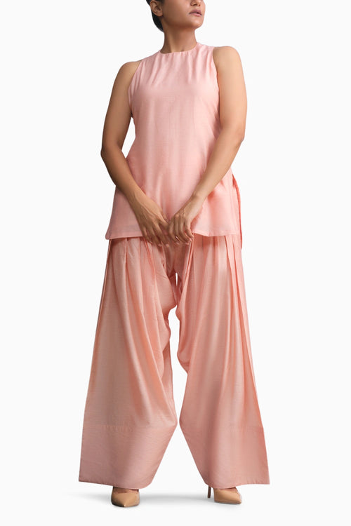 Peach Chanderi Kurti & Farshi Salwar Set