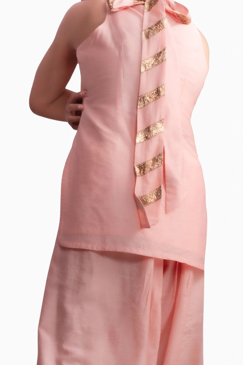 Peach Chanderi Kurti & Farshi Salwar Set