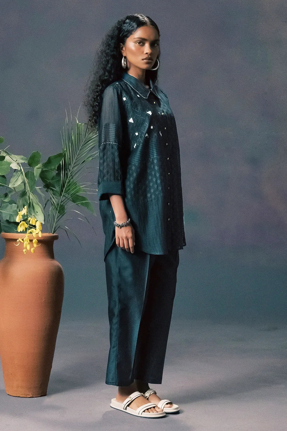 Indigo Lace Shirt and Pant Set