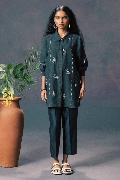 Indigo Rose Print Shirt and Pant Set
